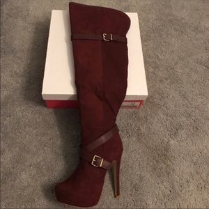 Burgundy Knee-High Boots